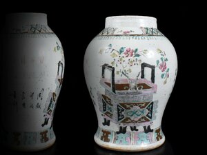 【雲】某資産家委託品 中国古玩 唐物 色絵花籠絵付大花瓶 壺 高さ36cm 古美術品(旧家蔵出)AJ157 UT2sg4 AB3sg5s