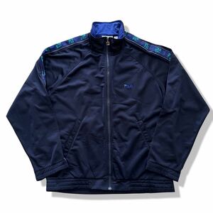 【90s】FILA(フィラ) アームラインロゴ トラックジャケット ネイビー L ジャージ スポーツウェア ランニングジャケット 90年代 古着