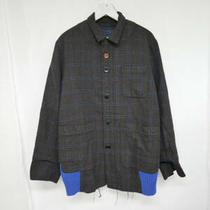 【1円】良好 国内正規 UNDERCOVER アンダーカバー 12AW アーカイブ ウール縮絨 ニットドッキングジャケット J4202-1 チェック BROWN 茶 2