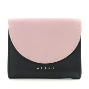 マルニ MARNI LAW 三つ折り財布 ウォレット カーフレザー バイカラー ロゴ型押し ピンク 黒 ブラック PFMO0004U0