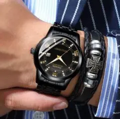 アナログ メンズ 腕時計 デイト クォーツ ビジネス ブラック 電池式