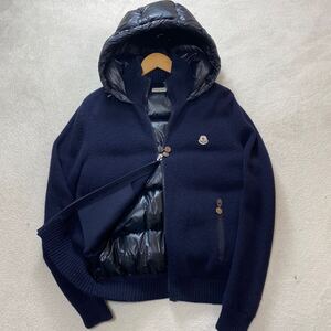 【極美品・名作】 MONCLER モンクレール メンズ ダウンジャケット ニット ドッキング カーディガン ネイビー Lサイズ ワッペン ロゴ