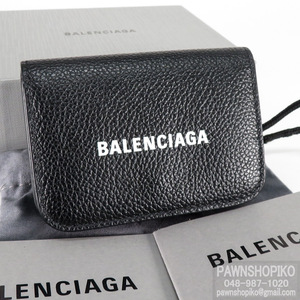 質イコー [バレンシアガ] BALENCIAGA CASH MINI WALLET／キャッシュ 三つ折り ミニ財布 593813 レザー ブラック 美品