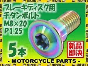 メール便OK！M8×20 P1.25 チタンボルト ブレーキディスクボルト 5本セット 8mm 20mm ピッチ1.25 スズキ AN650 バーグマン DL1000 GSF1200