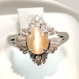 Y9051★Pt900 天然クリソベリルキャッツアイ 1.10ct 天然ダイヤモンド 0.68ct リング★13号 6.0g 仕上げ済み