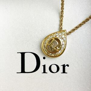 美品!! クリスチャン ディオール Christian Dior ネックレス ペンダント ラインストーン サークルロゴ ゴールド ヴィンテージ アクセサリー