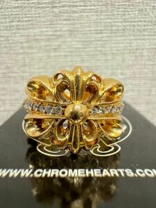 RINKAN 購入 インボイス付属 22k CHROME HEARTS クロムハーツ ダブルフローラルクロス ダイヤ ゴールド リング 本物 正規品 指輪 金 