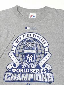 ◆【メンズL】majestic/マジェスティック /ニューヨークヤンキース/ワールドシリーズ優勝/記念Tシャツ /MLB/メジャーリーグ/野球/グレー