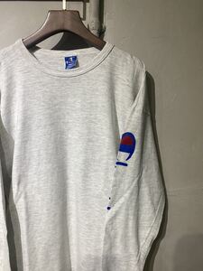 【即決】90s champion チャンピオン ロングスリーブ Tシャツ ロンT カットソー 長袖 袖プリント ロゴ 無地 USA アメリカ製 古着 XL