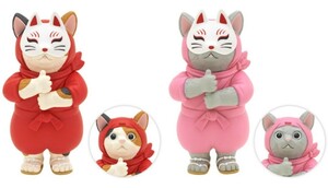 ☆未使用!奇譚クラフ カプセルトイ ニンシャ・キャット「忍者猫 赤 桃」彩色済 完成品 フィキュア 2種セット ネコ ねこ ガチャ グッズ 食玩