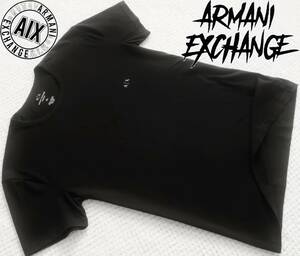 新品★アルマーニ★セクシーな ブラック Tシャツ★クルーネック★ホワイト ロゴ★快適な ストレッチ 黒 XL★AX ARMANI★666