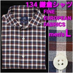 【美品】134 鎌倉シャツ カジュアルシャツ メンズL ホリゾンタルカラー