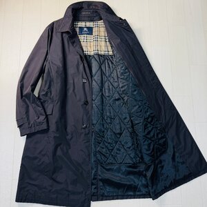 美品/XLサイズ★バーバリー/BURBERRY キルティングライナー ナイロン ステンカラー コート ジャケット 中綿 アウター 2WAY メンズ 黒茶