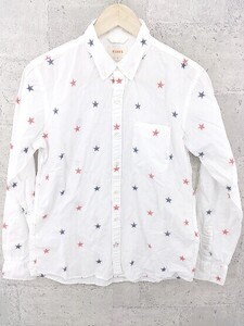 ◇ BEAMS ビームス 星 総柄 長袖 シャツ S ホワイト レッド ネイビー メンズ