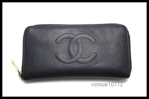 格安放出■CHANEL 7番台 キャビアスキン ココマーク レザー ラウンドファスナー 長財布 シャネル■1114emF9031-O