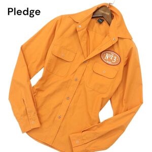 Pledge プレッジ 通年 ワッペン★ スリム 長袖 ワーク シャツ Sz.M位　メンズ オレンジ　A4T07509_6#C