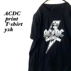 ACDCロゴプリントバンドTシャツy2k当時物アーカイブブラックLロック.