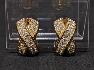 【48932】Christian Dior ディオール イヤリング クロス型 ラインストーン 石付き ゴールド系 ブランドアクセサリー