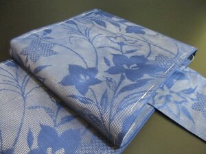 1円 良品 正絹 名古屋帯 紗 夏物 和装 和服 紺 花柄 草花 桔梗 可愛い 六通柄 九寸帯 長さ351cm【夢職】★★★