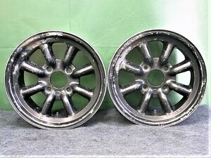 ホイール 6.5Jx14 +10(実測) PCD114.3 4穴 ハブ径:約70mm 2本 黒系 ワタナベ風？ Aタイプ？　WATANABE