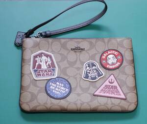 【最終】【新品】COACH スターウォーズコラボ クラッチバック / コーチ、革製、ライトブラウンシグニチャ、STARWARS