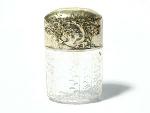 アンティーク フランス ガラス Miniature 香り ボトル シルバー Plated Lid & Ivy Pattern #T26