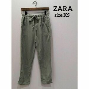 ZARA ザラ リネン混 ウエストゴム テーパードパンツ 春夏 グリーン XS