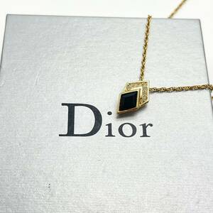 極美品 クリスチャンディオール Christian Dior ネックレス アクセサリー カラーストーン ひし形 ダイヤ ラインストーン 刻印 ゴールド 金