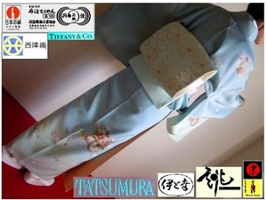 【京呉服製造　杉本商店】＞高級訪問着＞京友禅＋後藤美鈴手刺繍＞吉祥御所解花車文様＞爽やかな都会モード＞即着用⇒弊店誂Ｍサイズ仕立済