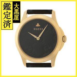 GUCCI　グッチ　Gタイムレス　クォーツ　GP×革　126.4　ブラック文字盤　ユニセックス【431】