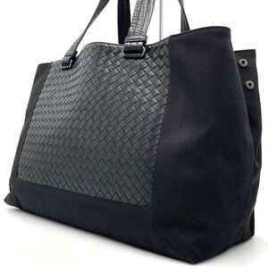 1円●未使用に近い●BOTTEGA VENETA ボッテガヴェネタ トートバッグ ビジネスバッグ ショルダー肩掛け 大容量 A4収納 レザー 黒 メンズ