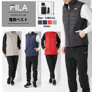 FILA バッテリー付き電熱ベスト スポーツ/ゴルフ/アウトドア/通勤/通学/防寒/ウェア/アウター/保温/男女兼用/ウォーキング グレー L