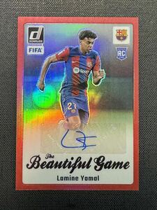 ★貴重 2023-24 PANINI DONRUSS SOCCER Lamine Yamal ヤマル RC Barcelona ROOKIE 直筆サインカード Auto RED PRIZM Color Match /49 美品