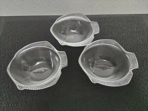 SOGA (曽我) ガラス 昭和レトロ食器★魚（カレイ・ヒラメ）型ガラスボウル / 小鉢3点