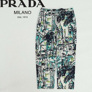 国内正規品●PRADA プラダ 総柄 ストレッチ パンツ 36