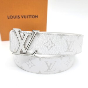 1円～ 現行 美品 LOUIS VUITTON ルイヴィトン サンチュール ベルト LV イニシャル 35MM モノグラム タイガ レザー 白 M0713 AC2234 85/34 