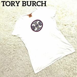 TORY BURCH トリー バーチ Tシャツ 半袖 ビジュー カットソー　ビッグロゴ ホワイト M レディース