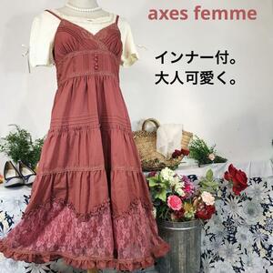 axes femme 袖なしワンピース膝丈　大人ピンク　インナー付　Ｍ