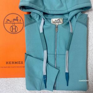 国内正規品 極美品22ss S（〜M対応） Hermes エルメス ヴォワルH ナイロン切替し ジップアップ フーディ パーカー スウェット グリーン系