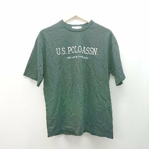 ◇ U.S. POLO ASSN. ロゴプリント クルーネック コットン100% カジュアル 半袖 Tシャツ サイズF ブラック レディース E