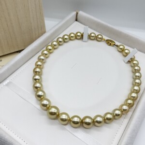 【最高品質!!】南洋真珠 ゴールデン パール ネックレス 11mm〜13.6mm 45cm SILVER 刻印 85.1g 本真珠 pearl necklace 白蝶 シロチョウ