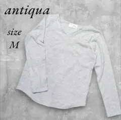 antiqua アンティカ裾ラウンド長袖Vネックカットソー グレー M 綿100