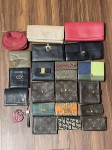 1円〜大量ブランド財布 長財布 財布 ルイヴィトン グッチ DIOR キーケース YVL SALVATORE FERRAGAMO FURLA BURBERRY 他 状態未確認 