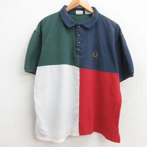 XL/古着 ビューグルボーイ 半袖 ポロ シャツ メンズ ワンポイントロゴ コットン 鹿の子 緑他 グリーン 21jun30 中古 トップス