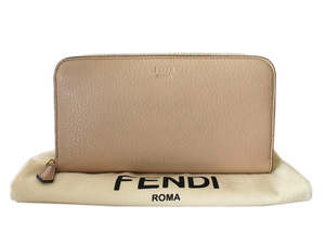 N9271 美品 FENDI フェンディ ピーカブー ジップアラウンド 長財布 ベージュ 箱付き 8M0299 定価12万↑ イタリア製 ラウンドファスナー