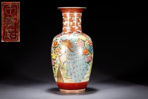 【清】某有名オークション買入 時代物 薩摩 色絵金彩 花鳥文巨大壺63CM 花入 花生 和風インテリア 骨董品 古美術