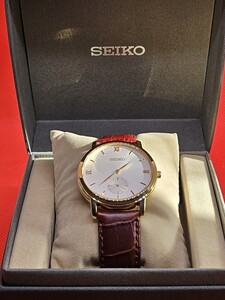 稼働品 極美品 未使用 SEIKO セイコー メンズ腕時計 スモセコ 6G28-00C0 ゴールド レザー ブラウン ホワイト文字盤 電池交換済 G1510