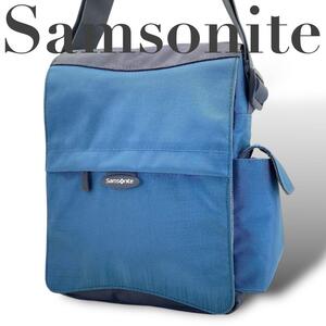 美品　Samsonite サムソナイト　ショルダーバッグ　　ブルー　シルバー