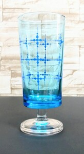 昭和レトロ■ADERIA GLASS■アデリア■グラス■脚付グラス■ビンテージ■クロス模様■コップ■当時物■レトロモダン■希少■美品■①