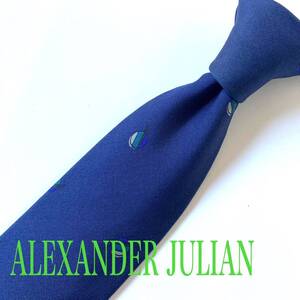 ネクタイ ALEXANDER JULIAN アレキサンダージュリアン　ネイビー　国産品　SILK 細身　個性的　貴重品　ビンテージ品　即決